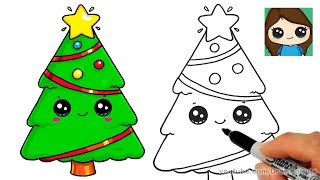 How to Draw a Christmas Tree and Star EASY and Cute [upl. by Naes]