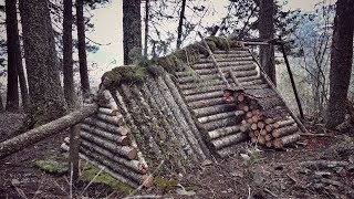 Winter Survival Shelter  Firewood processing and snow preparations [upl. by Anaihsat]