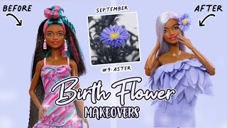 Barbie Birth Flower Doll Makeovers 9 Aster [upl. by Ynnij]