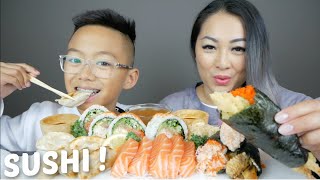 SUSHI House Roll Salmon Sashimi amp Sushi Cones Mukbang  NE Lets Eat [upl. by Amber]