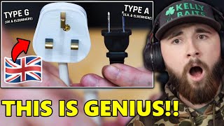 AMERICAN Reacts to Why British PLUGS and OUTLETS are the BEST in the WORLD [upl. by Anahsak]