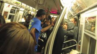 FIGHT ON NYC SUBWAY Black Diva standsup and schools Homophobic African Must see Action [upl. by Adlihtam407]