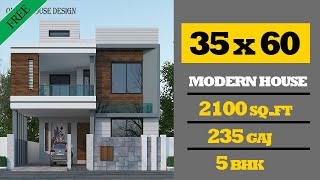 35 x 60 House Design 3d  35 by 60 ka Naksha  235 Gaj  10x18 meters  5 BHK Modern House [upl. by Eitsym]