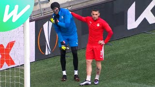 Ondřej Kolář leaves training with shoulder injury  Slavia Prague vs Arsenal  QFs  UEL  202021 [upl. by Beck]