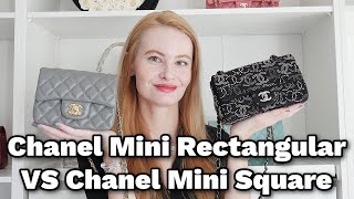 Chanel Mini Rectangular VS Chanel Mini Square 🤔  Size Strap Drop Pricing What Fits [upl. by Ymmik]