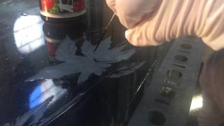 Handpainting the acid resist before acid etching glass with hydrofluoric acid [upl. by Aelgna]