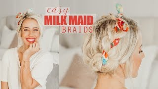 EASY Milk Maid Braids with scarf  Twist Me Pretty [upl. by Brady]