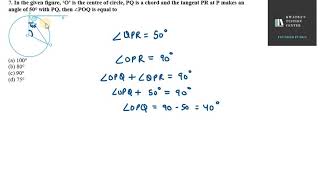 7 In the given figure ‘O’ is the centre of circle PQ is a chord and the tangent PR at P makes an [upl. by Petromilli]