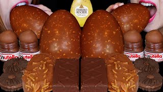 ASMR GIANT FERRERO ROCHER CHOCOLATE EGGS BABY NUTELLA PUDDING KINDER DELICE CAKE ICE CREAM BAR 먹방 [upl. by Ahsiela]