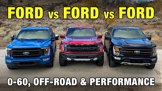 Comparing Ford F150s F150 Raptor F150 Tremor amp F150 FX4  060 OffRoad Performance [upl. by Atteuqihc878]