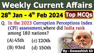 28th Jan to 4th Feb 2024 Current  February 2024 Weekly MCQs Current Affairs  current affair 2024 [upl. by Qiratla]