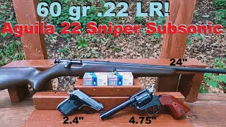 60 gr 22 LR Aguila 22 Sniper Subsonic Ballistic Test  3 Barrel Lengths [upl. by Nerwal779]