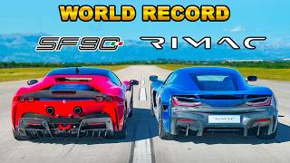 Ferrari SF90 v new Rimac Nevera DRAG RACE WORLD RECORD [upl. by Uhn]