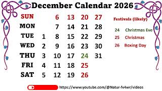 December Calendar 2026 decembercalender2026 [upl. by Vyse519]