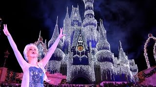 A Frozen Holiday Wish Magic Kingdom Holiday Castle Lighting Show WDW 2015 Queen Elsa [upl. by Sadella]