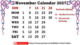 November Calendar 2027 novembercalendar2027 [upl. by Rotce]