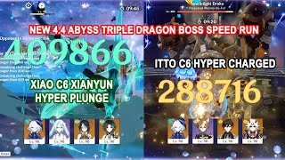 New 44 Abyss Triple Dragon  Xiao Xianyun C6 Hyper Plunge amp Itto C6 Super Charged Speed Run [upl. by Nnyl]