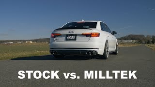 Audi B9 S4 Milltek Catback Exhaust Sound vs Stock [upl. by Airdnaxila]