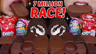 ASMR 7 MILLION DESSERT RACE OREO CAKE JOLLY SURPRISE EGG HELLO KITTY DIP TICO ICE CREAM MILKA [upl. by Miahc241]