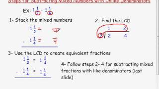 Subtracting Mixed Numbers with Unlike Denominators [upl. by Htnnek]