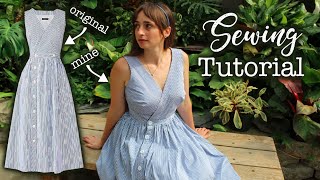 🌱 Spring Sewing Tutorial 🌱 Patterning and making a wrapped dress with stripes and buttons 😄 [upl. by Adlemy]