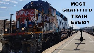 Insane Graffiti Train Union Pacific 1373 railfans los angeles [upl. by Ardnama]