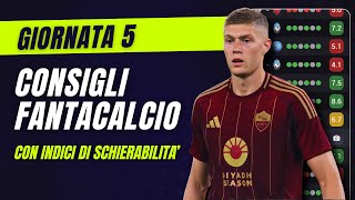 CONSIGLI FANTACALCIO 5 Giornata Serie A  Con Indici di Schierabilità [upl. by Hershel]