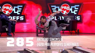 PBA Nearly Perfect  Anthony Simonsen Bowls 285 Game to Advance to 2020 PBA Playoffs Championship [upl. by Repohtsirhc]