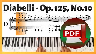 Diabelli  Op 125 No 10 quotAllegrettoquot  The first 12 studies  Piano Sheet Music  Piano Tutorial [upl. by Sicnarf]