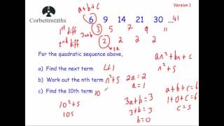 Quadratic Sequences Version 1  Corbettmaths [upl. by Oirevlis]