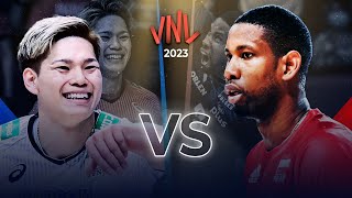 Yuji Nishida vs Wilfredo Leon  Japan vs Poland  Mens VNL 2023 [upl. by Ayoj]