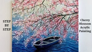 Cherry Blossom STEP by STEP Acrylic Painting ColorByFeliks [upl. by Zinah]