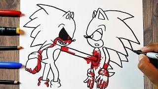 HOW TO DRAW SONIC VS SONICEXEhow to draw sonicexe vs fleetway sonic sonic shorts [upl. by Troyes]