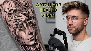 REALISTIC TIGER HEADDRESS TATTOO TIME LAPSE [upl. by Harriott]