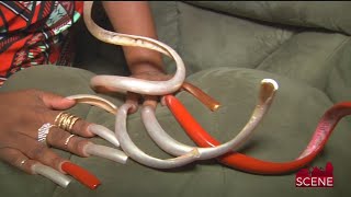 Extreme Nails Greenville Woman Has Nails Over 18 Inches Long [upl. by Eiltan]