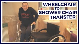 PARAPLEGIC WHEELCHAIR to SHOWER CHAIR Commode Transfer Unassisted [upl. by Ahsilrak]