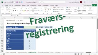 Excel på norsk Fraværsregistrering [upl. by Noicpecnoc622]