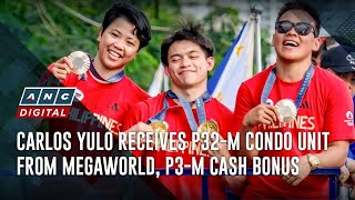 Carlos Yulo receives P32M condo unit from Megaworld P3M cash bonus  ANC [upl. by Ahseekal]