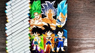 Drawing Goku Vegeta and Broly  Dragon Ball Super Broly Special [upl. by Ottie865]