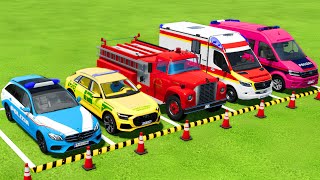 POLICE CARS FIRE DEPARTMENT AMBULANCE EMERGENCY VEHICLES TRANSPORTING  Farming Simulator 22 [upl. by Ahsenak]