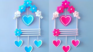 Heart amp Flower Wall Hanging  How to make simple Paper craft Ideas  valentines day room decor diy [upl. by Frederich]