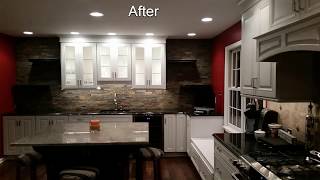 Kitchen remodel with stacked stone backsplash  Before during and after [upl. by Pelagia474]