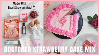 The BEST Doctored Strawberry Cake Mix  Box Mix that Tastes Like Bakery  Strawberry Heart Cake [upl. by Arlon959]