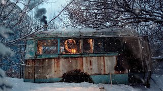 Alone in a Blizzard Restoring an Abandoned Bus into a Warm Haven [upl. by Ettenwad296]