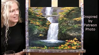 Learn How to Draw and Paint with Acrylics WATERFALL BRIDGEEasy Beginner LessonPaint amp Sip at Home [upl. by Dalton]