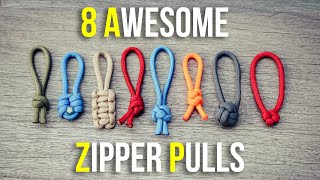 8 Awesome Paracord Zipper Pulls  Easy Zipper Pull Ideas [upl. by Lleuqram]