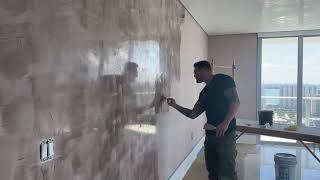 Venetian plaster vertical style Marmorino custom color for this accent wall [upl. by Aramen]