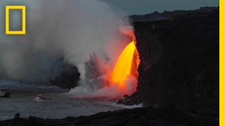 Spectacular Lava quotWaterfallquot Pours Into the Ocean  National Geographic [upl. by Rhodes]