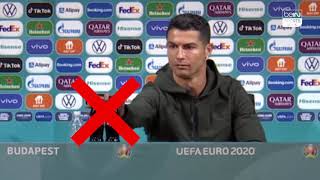 Cristiano Ronaldo removes CocaCola bottles from press conference [upl. by Noyad]