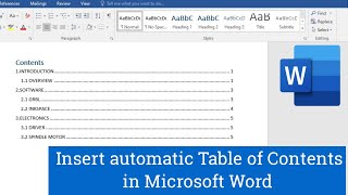 How to Insert Table of Contents in Word  Microsoft Word ⏩ [upl. by Icak]